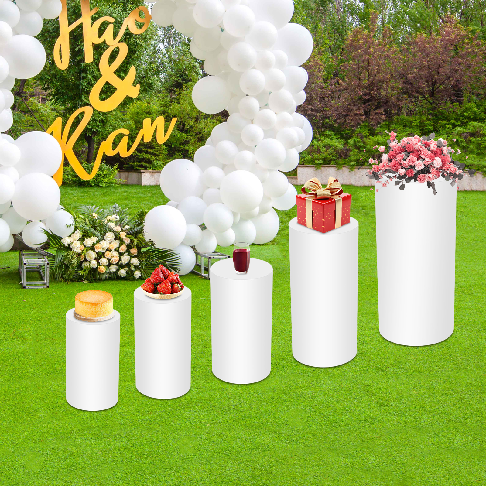 5Pcs White Cylinder Pedestal S - Display Risers Set review and price