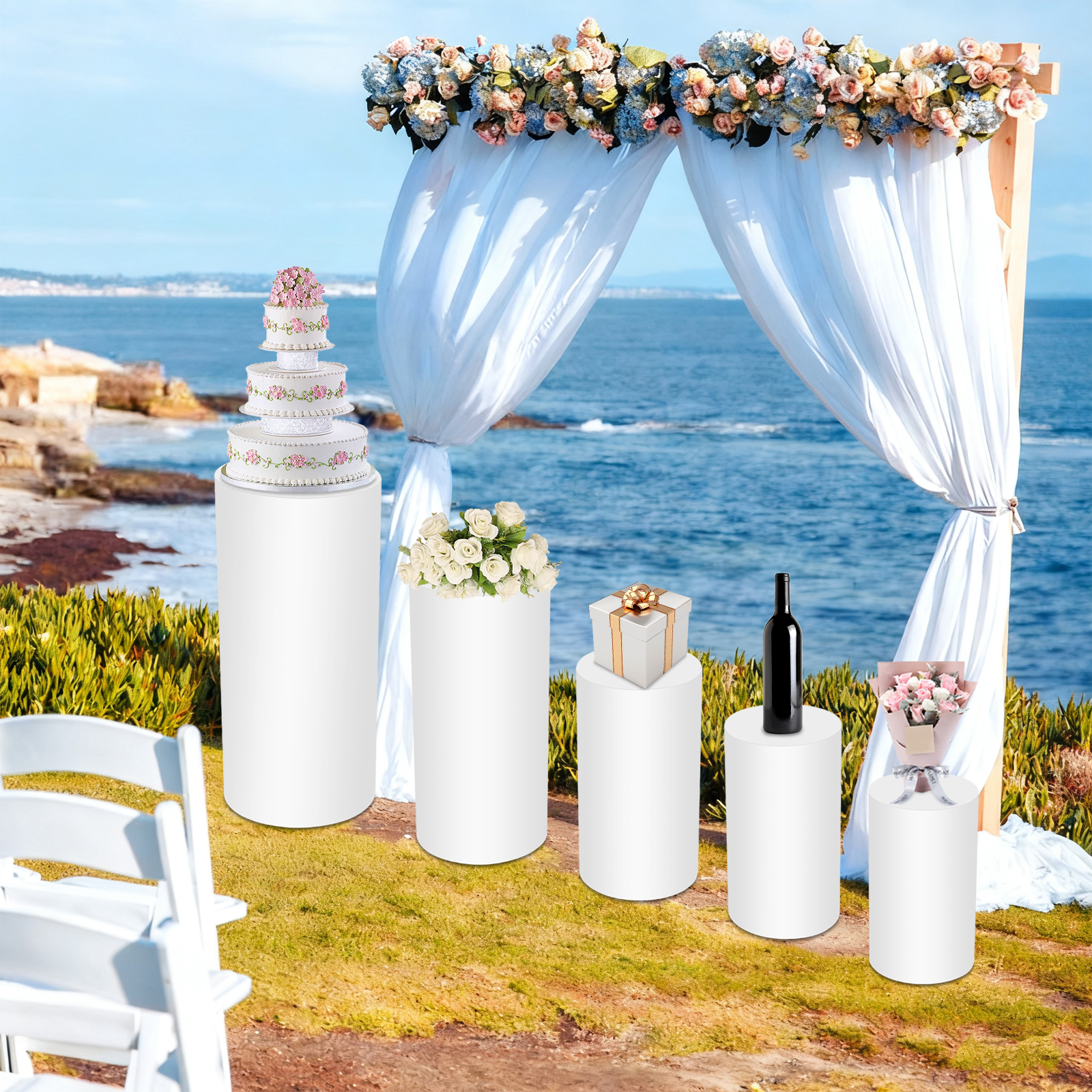 5Pcs White Cylinder Pedestal S - Display Risers Set review and price